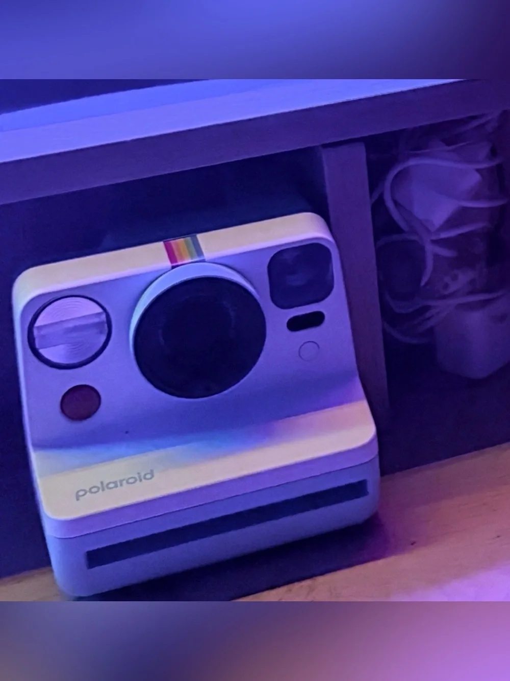 Polaroid Instant Camera in White & Light Blue with Rainbow Accent